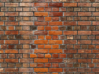 Red brick exposed and weathered seamless texture on building exterior wall.