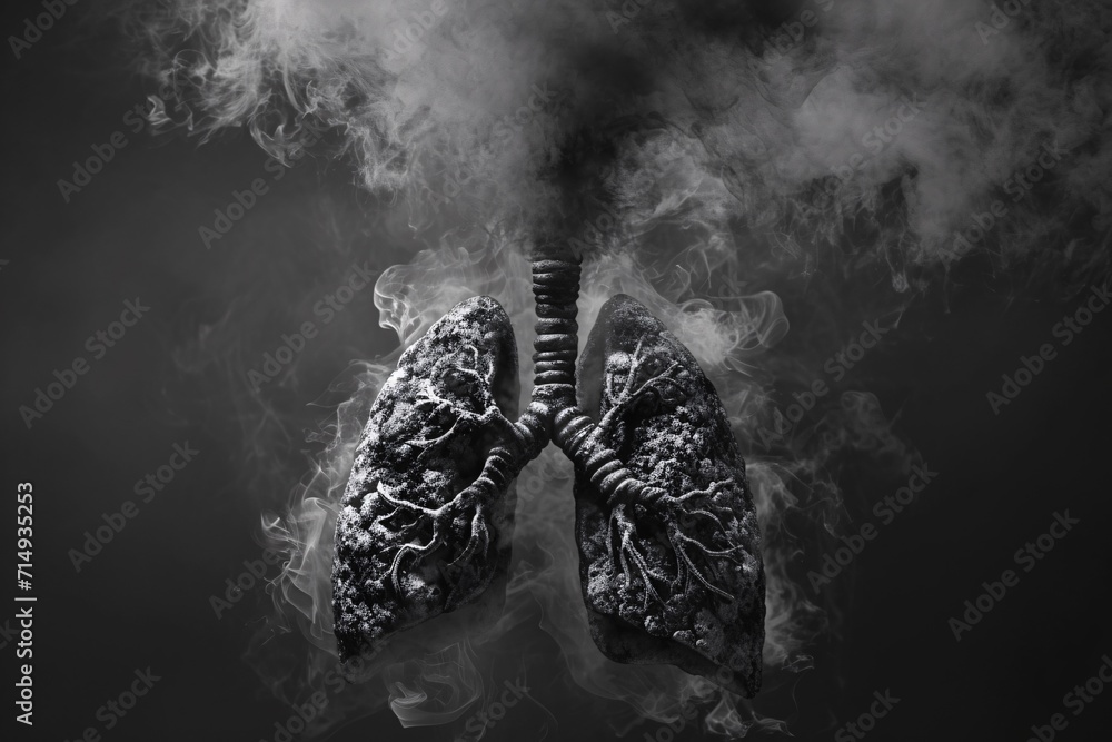 Poster a black and white image of a lung with a wire around it generative ai