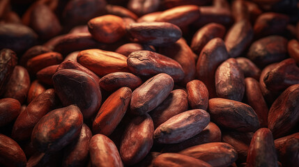 Obraz premium close up of cocoa beans, shiny surface and deep brown color 