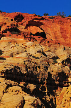 Early morning on Cassidy Arch from below, Capitol Reef National Park, Utah, Southwest USA.