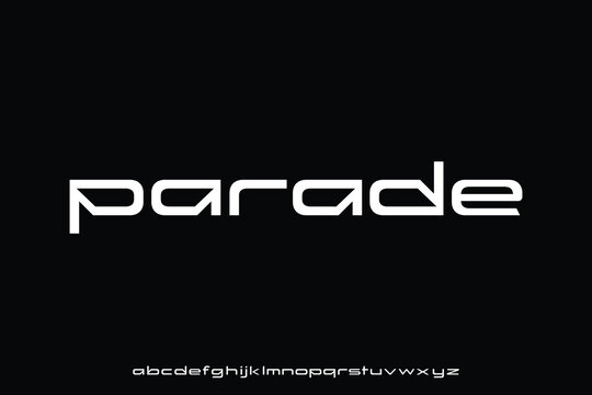 Modern unique wide sans serif alphabet display font vector illustration