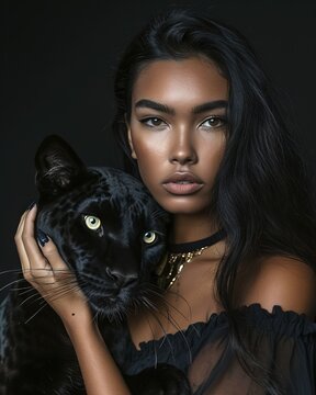 Portrait of a Girl and a Black Panther
