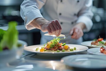 Chef plating a beautifully designed dish