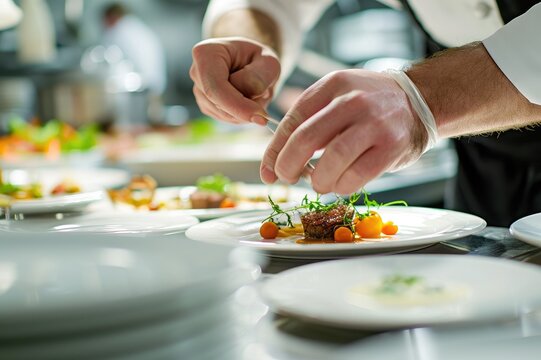 Chef plating a beautifully designed dish