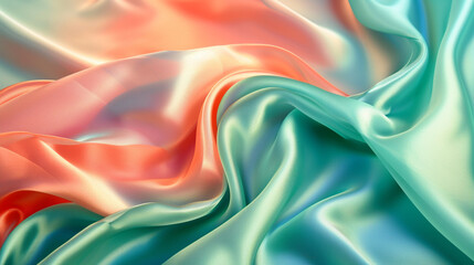 Obraz premium Blue-Green and Coral silk background