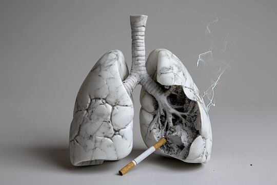 A white marble lung sculpture with a cigarette in it Generative AI