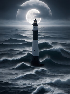 A beautiful photo of the ocean with a lighthouse Generative AI