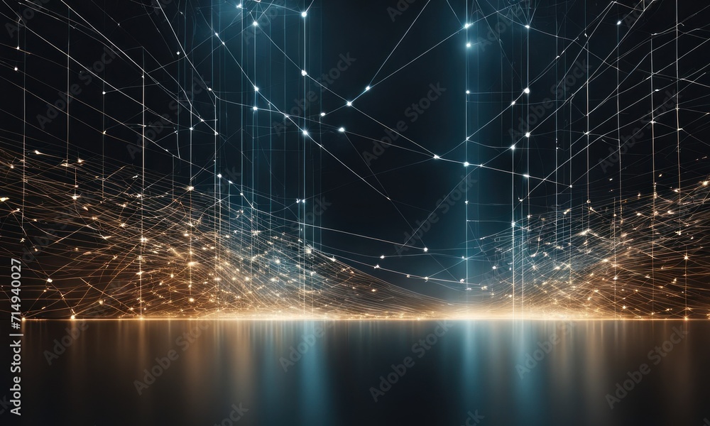 Poster corrupted network or connection. abstract digital background of points and lines. glowing plexus. bi