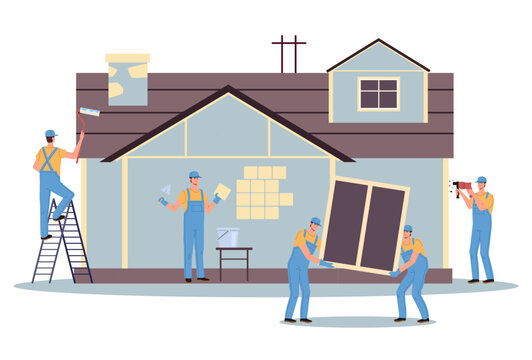 House building repair painting wall home renovate concept. Vector graphic design illustration element