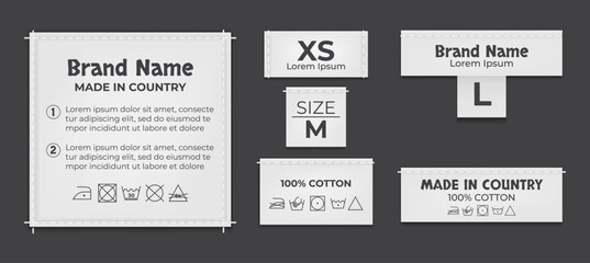 Fototapeta na wymiar Label tag wash instruction cloth care fabric cotton isolated set. Vector graphic design illustration