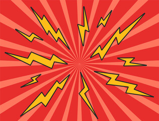 Comic lightning bolt pop art comic background abstract concept. Vector flat graphic design illustration
