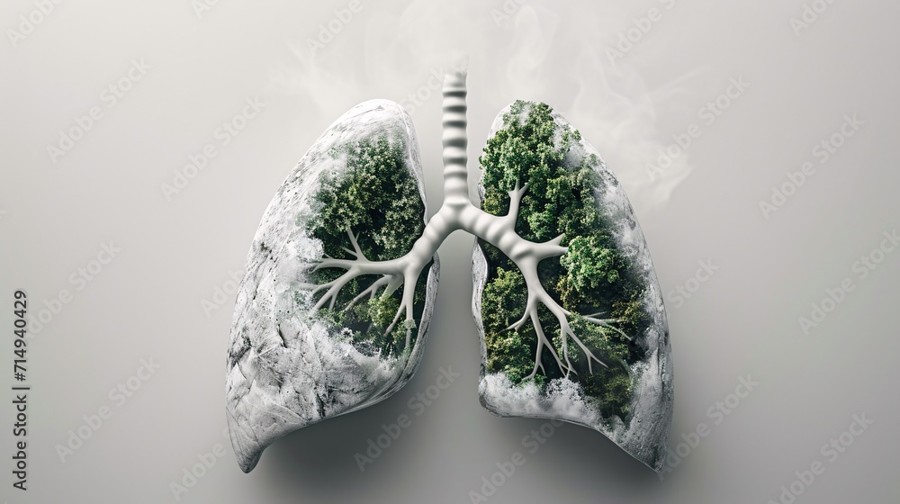 Poster a 3d model of a lung with a tree inside generative ai