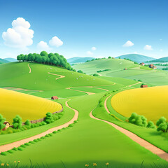 Naklejka premium Animate cartoon Green field Landscape