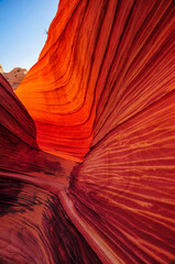 Early morning light on The Wave sandstone formation, Coyote Buttes North, Vermilion Cliffs National Monument, Arizona, USA.