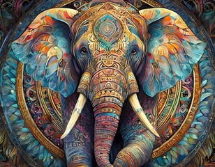 Colorful Indian elephant with mandalas, poster, postcard, t-shirt print motif, painting motif © Gabriella88