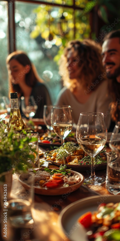 Poster gruppe von freunden beim abendessen