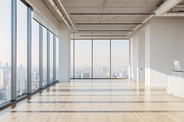 Fototapeta premium Large Open Space with Glass Walls and City Views Generative AI