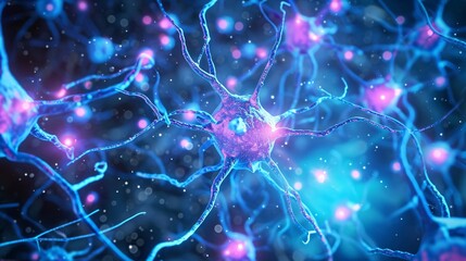 A close-up of a purple and blue nerve cell Generative AI