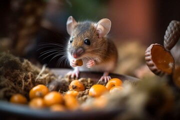Adorable mouse enjoying a delicious feast. Generative AI