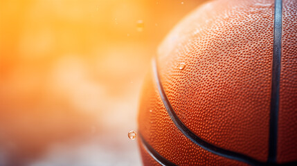 Gros plan, zoom sur une balle de basket orange. Macro, sport, basketball. Pour conception et création graphique. - obrazy, fototapety, plakaty