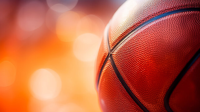Fototapeta Gros plan, zoom sur une balle de basket orange. Macro, sport, basketball. Pour conception et création graphique.