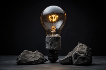 lightbulb made from concrete with black background
