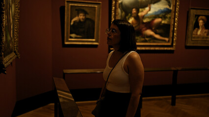 Young beautiful hispanic woman visiting art gallery at Art Museum in Vienna