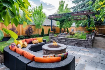 Fotobehang Modern Backyard with Fire Pit at Dusk © Julia Jones