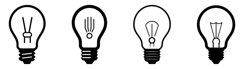 Lamp line icon set. Idea lamp icon collection. Flat design - stock vector.