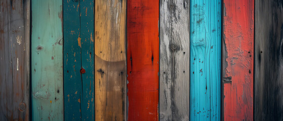 Aged Elegance of Weathered Wood Planks: A Collage of Colorful Rustic Textures and Patterns