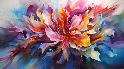 A radiant explosion of color unfolds against a backdrop of crystal-clear perfection, capturing the essence of abstract beauty in every detail.
