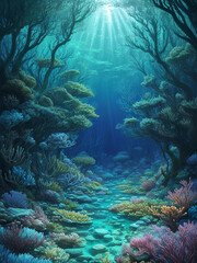 Fototapeta na wymiar A photo of a Beautiful view under the sea Generative AI
