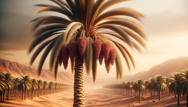a date palm tree standing tall against a desert backdrop