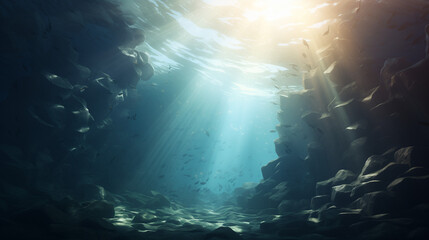 Sun Light into the Underwater Cave, Ai generated image