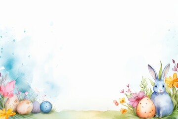 Watercolor illustration of easter theme with spring flowers plants and eggs 
