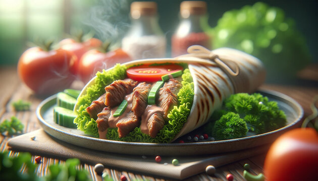 kebab of grilled chicken with vegetables