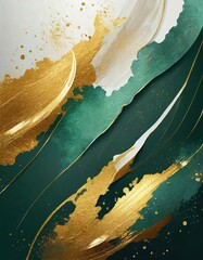 Modern cover. Creative artistic pattern with golden brush stroke, paint drop (stain) on green and white background. Luxury artistic vector for flyer, poster, notepad, brochure template - obrazy, fototapety, plakaty