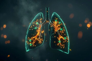 A green and orange image of a lungs structure Generative AI - obrazy, fototapety, plakaty