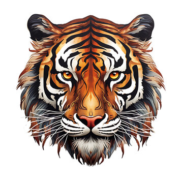 Drawing of a tiger's head on a transparent background PNG