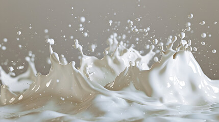 White milk waves splash with splatters and drops, Milk Splash, Generative Ai