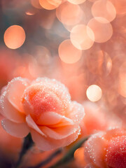sugar-coated flowers in front of a bokeh background