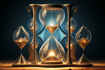 Enigmatic time-warping hourglasses in Fantasy - Generative AI - obrazy, fototapety, plakaty