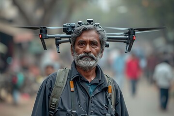 Indian conservation drone operator monitoring - obrazy, fototapety, plakaty