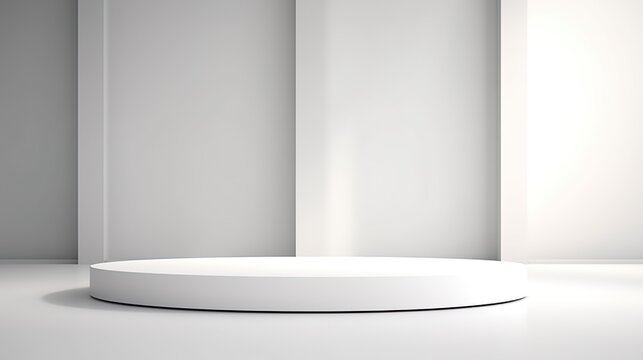 White podium in a white room