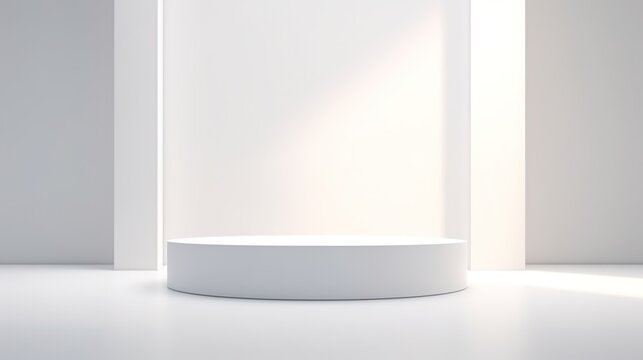 White podium in a white room