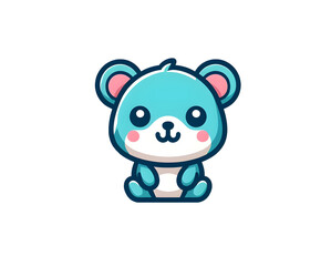 Blue teddy bear cartoon, cute animals. Farm cartoon characters.Mobile applications icons shape png on transparent background