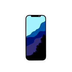 Smartphone with a mountain silhouette on the screen. Vector illustration.