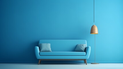A serene azure-colored wall, perfectly lit, creating a calming atmosphere with its simplicity.