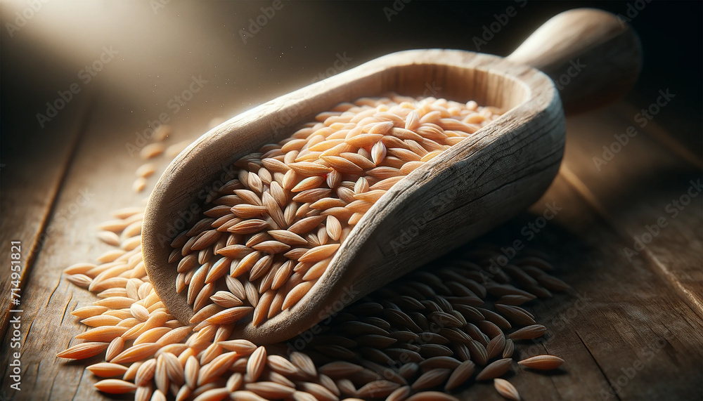 Wall mural whole wheat grains held in a rustic scoop