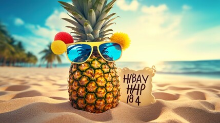 Chillin' Pineapple with sunglasses in the beach